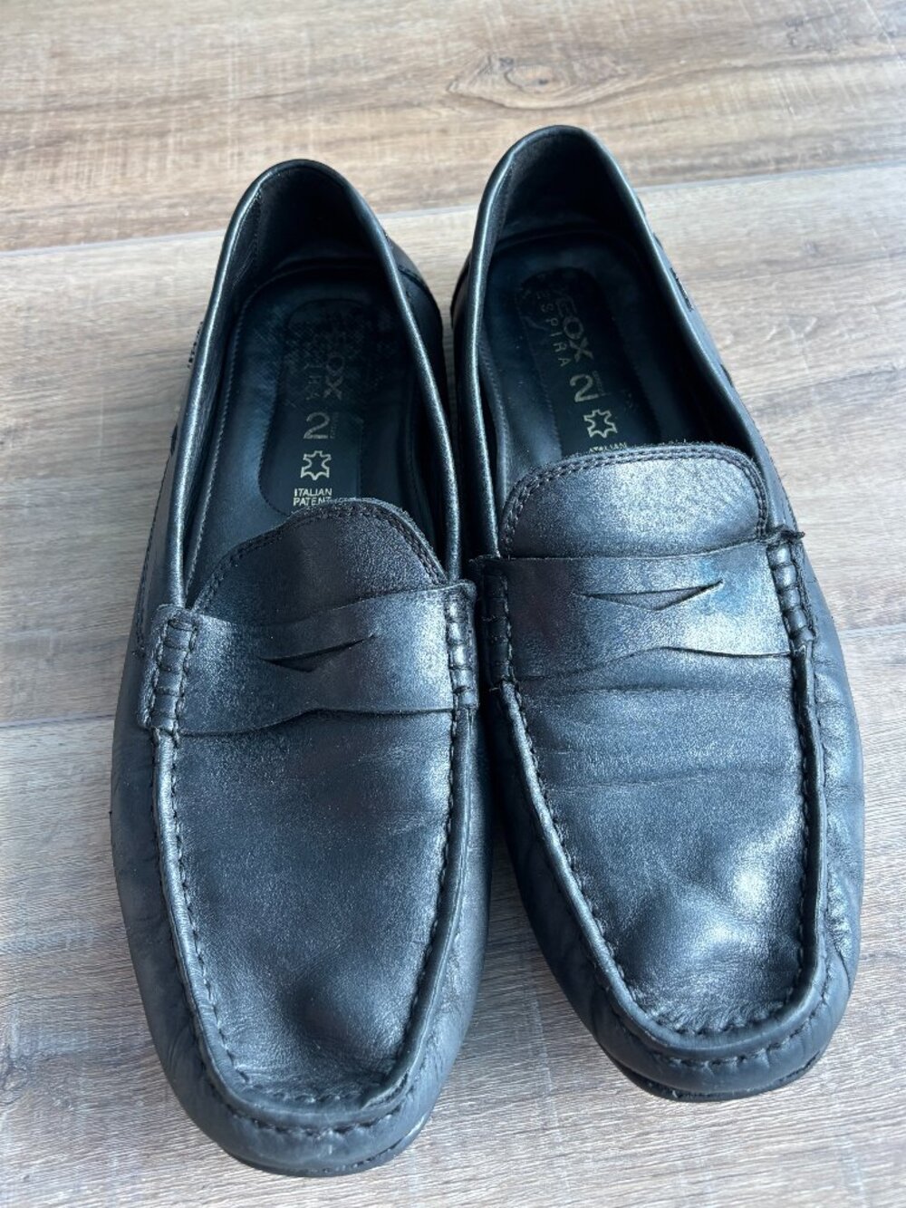 Geox Respira Black Leather Penny Loafers Men’s Size 47 / US 13 Slip On Dress Sho